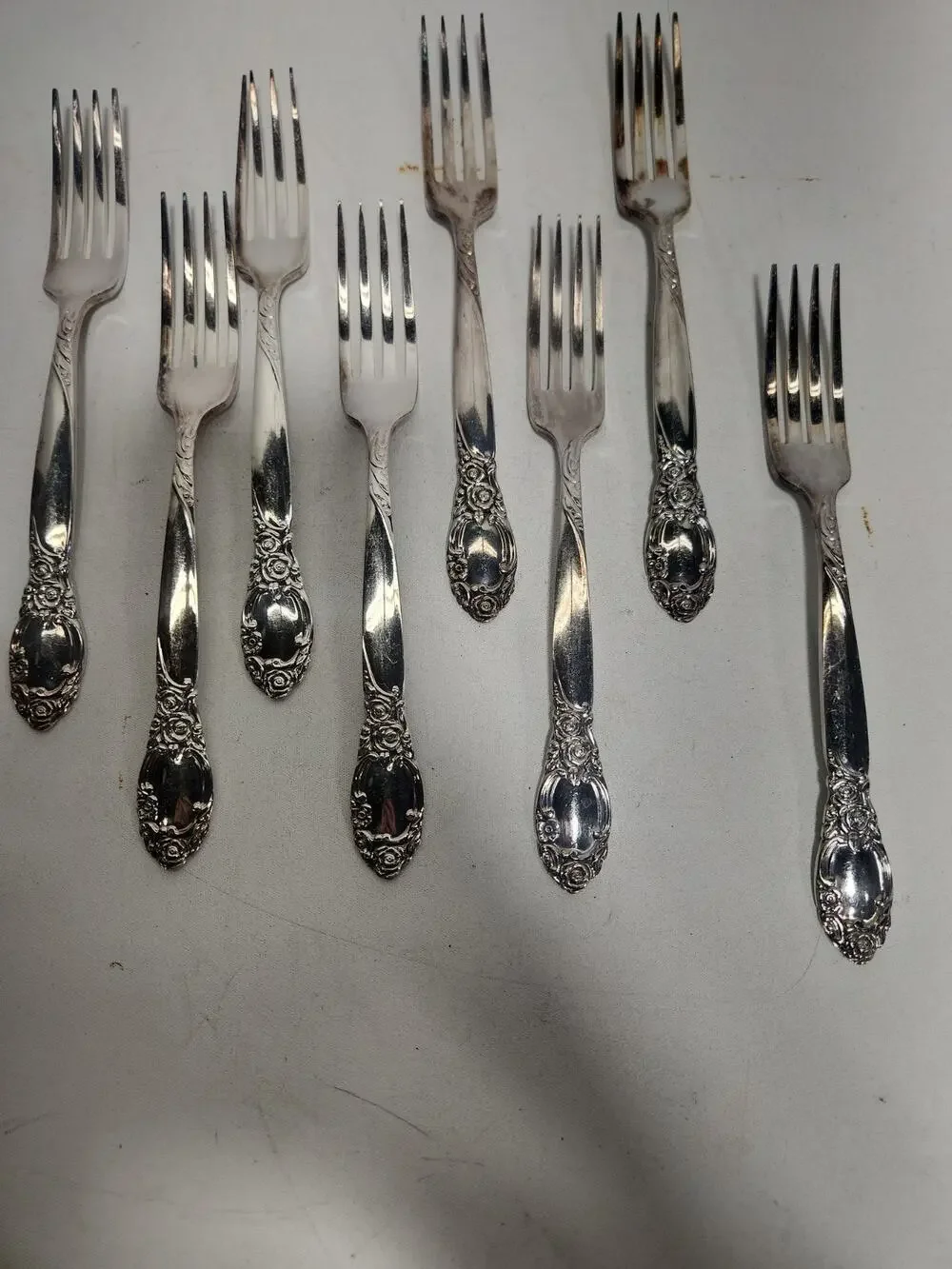 Lot of 7 Oneida J.J. Audrey Stainless Steel Dinner Forks Floral Rose Flatware